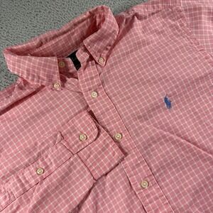 VINTAGE Ralph Lauren Shirt Mens Medium Pink Plaid Button Down Long Sleeve